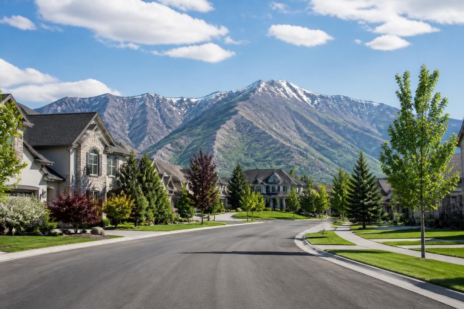 Refined neighborhood homes in Cottonwood Heights with mountain backdrop.