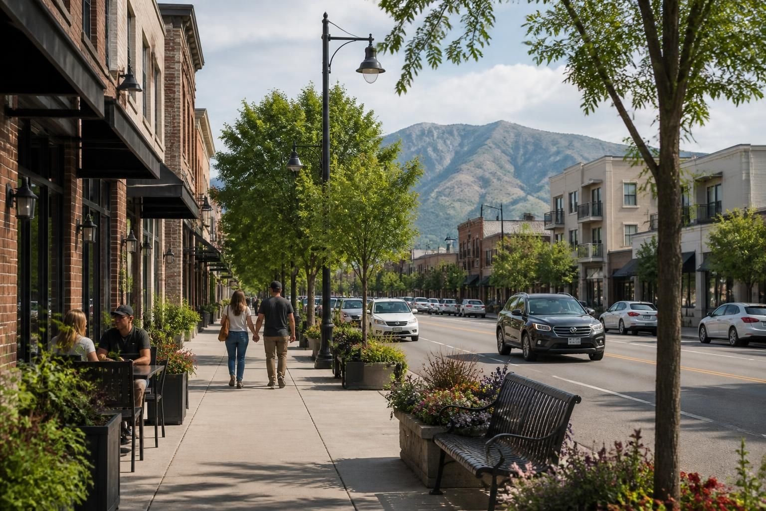 Clean Midvale street with mixed residential and commercial character.