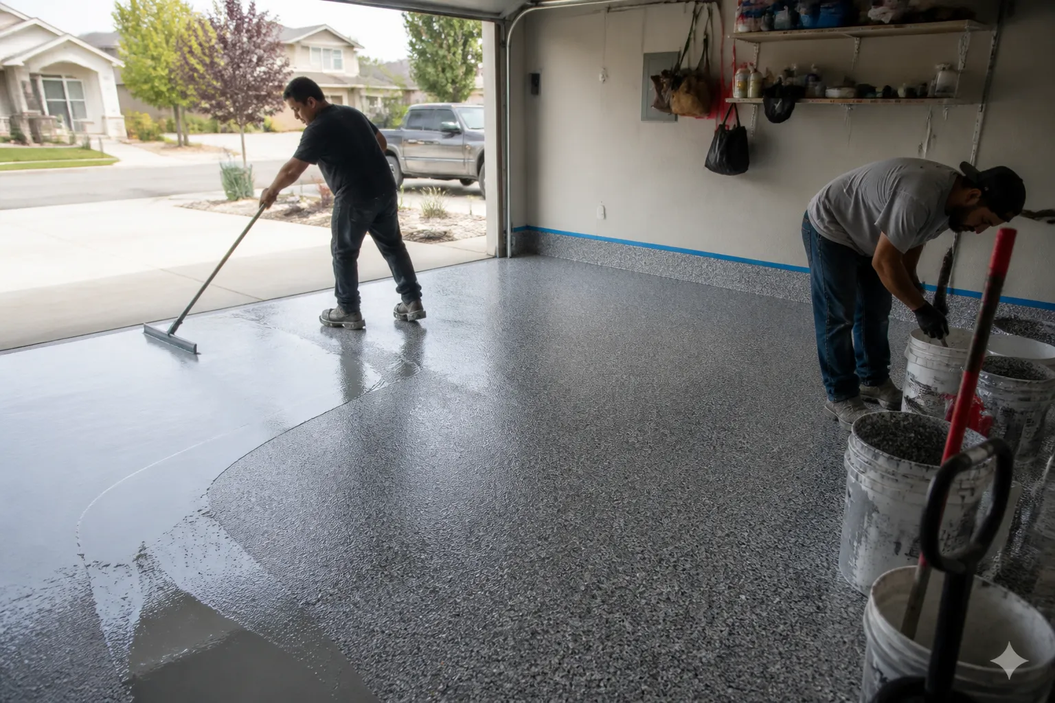 Epoxy Flooring Crew on Garage Job Site