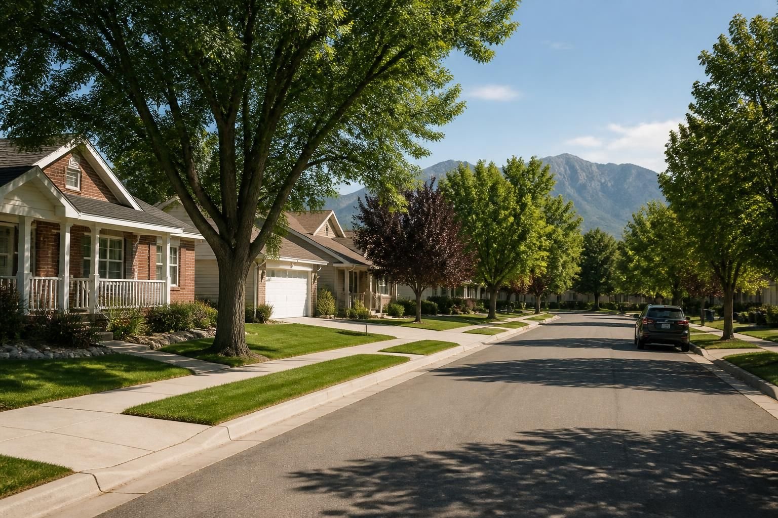 Neat residential street in Taylorsville with mature trees.