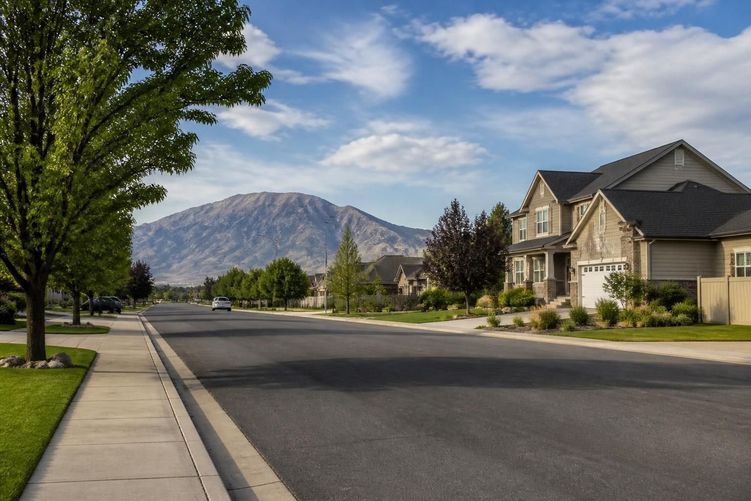 Well-kept neighborhood street scene in West Valley City.